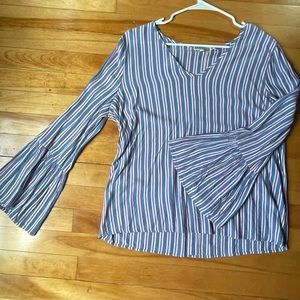 Pleione flare long-sleeve striped blouse